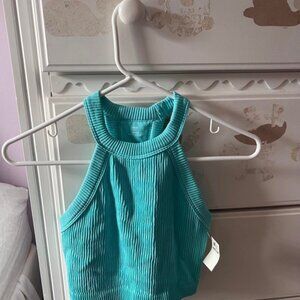 Teal Ribbed Halter Top